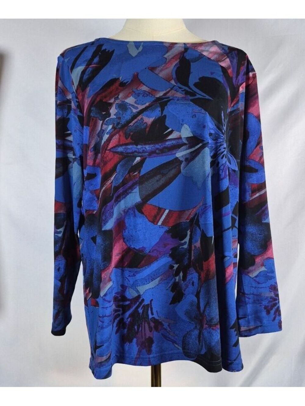 Bob Mackie Wearable Art Blue Abstract Floral Long Sleeve Top Large